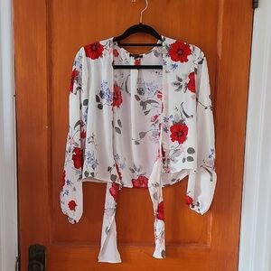 Dynamite Red and White Floral Blouse